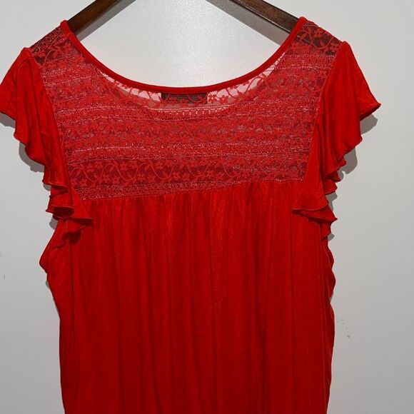 Doublju Women's Red Floral Lace Short Flutter Sleeve Pullover Blouse Size 2XL - Picture 5 of 7